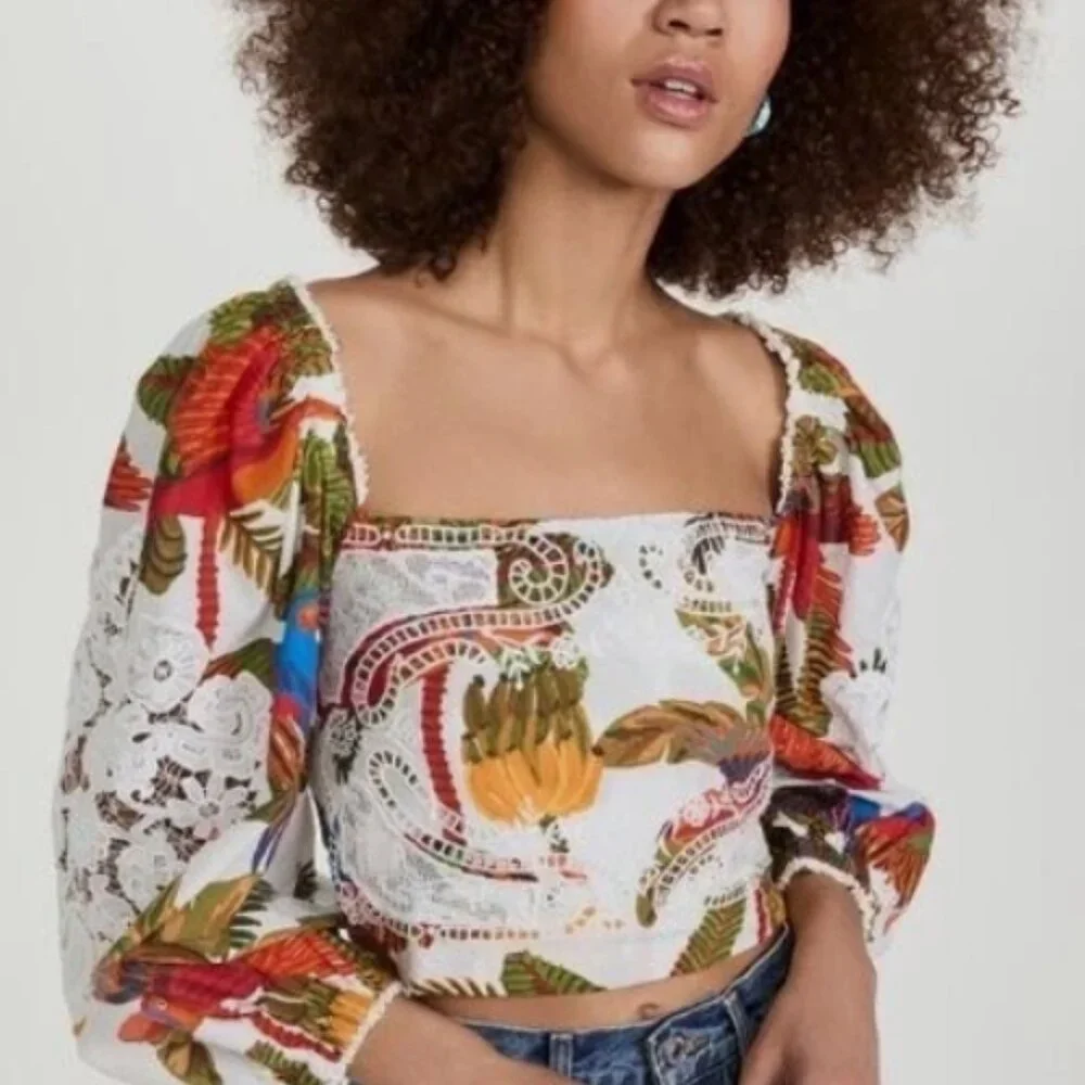 NWOT FARM Rio for Anthropologie Forest Birds Embroidered Top Blouse S $188